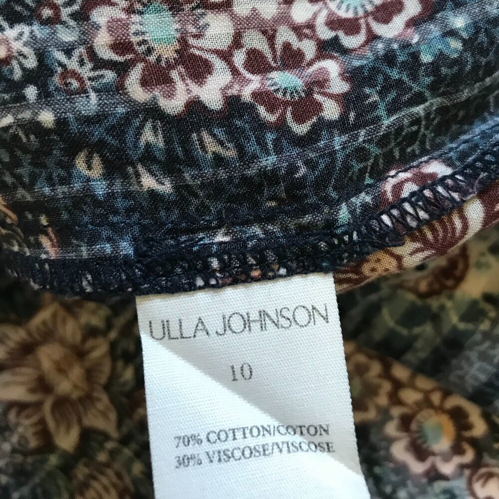 Ulla Johnson Elisa Top Shirt Blouse Womens 10 Navy Blue Flutter Sleeve Floral - Picture 8 of 12